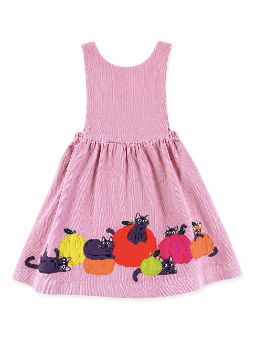 Mini Boden Pink Corduroy Pumpkin & Black Cat Appliqué Dress | Size 7–8Y